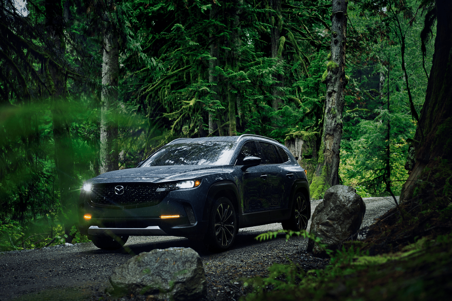 The 2023 Mazda CX-50 in a lush forrest