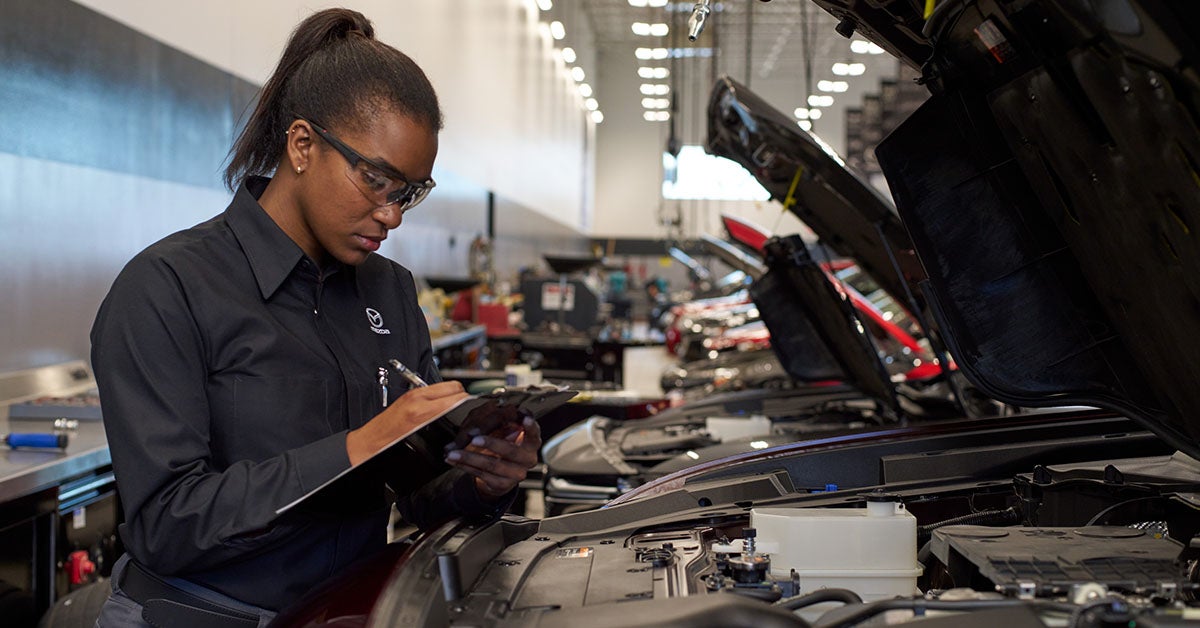 Inspecting Mazda during Mazda Maintenance