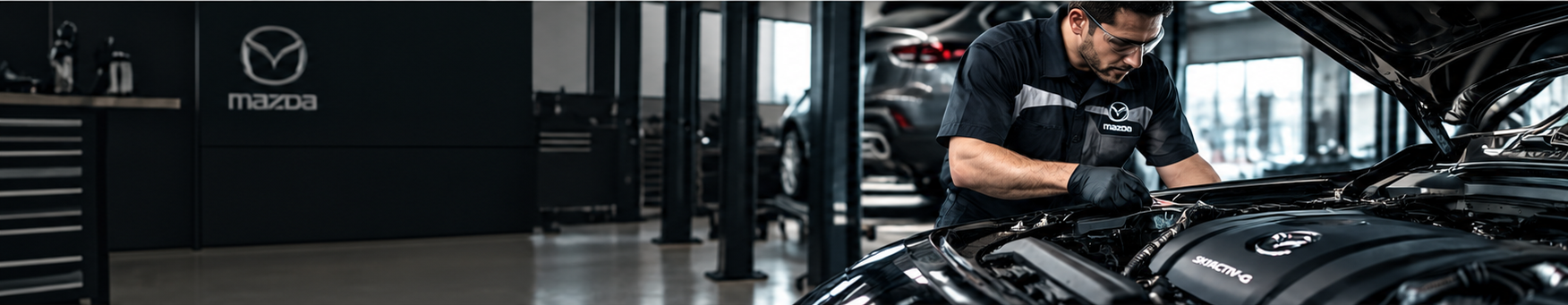 Peruzzi Mazda Certified Service Technician Performing Engine Maintenance